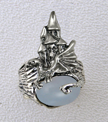 Sterling Silver Dragon And Her Castle Ring With Blue Lace Agate Size 12